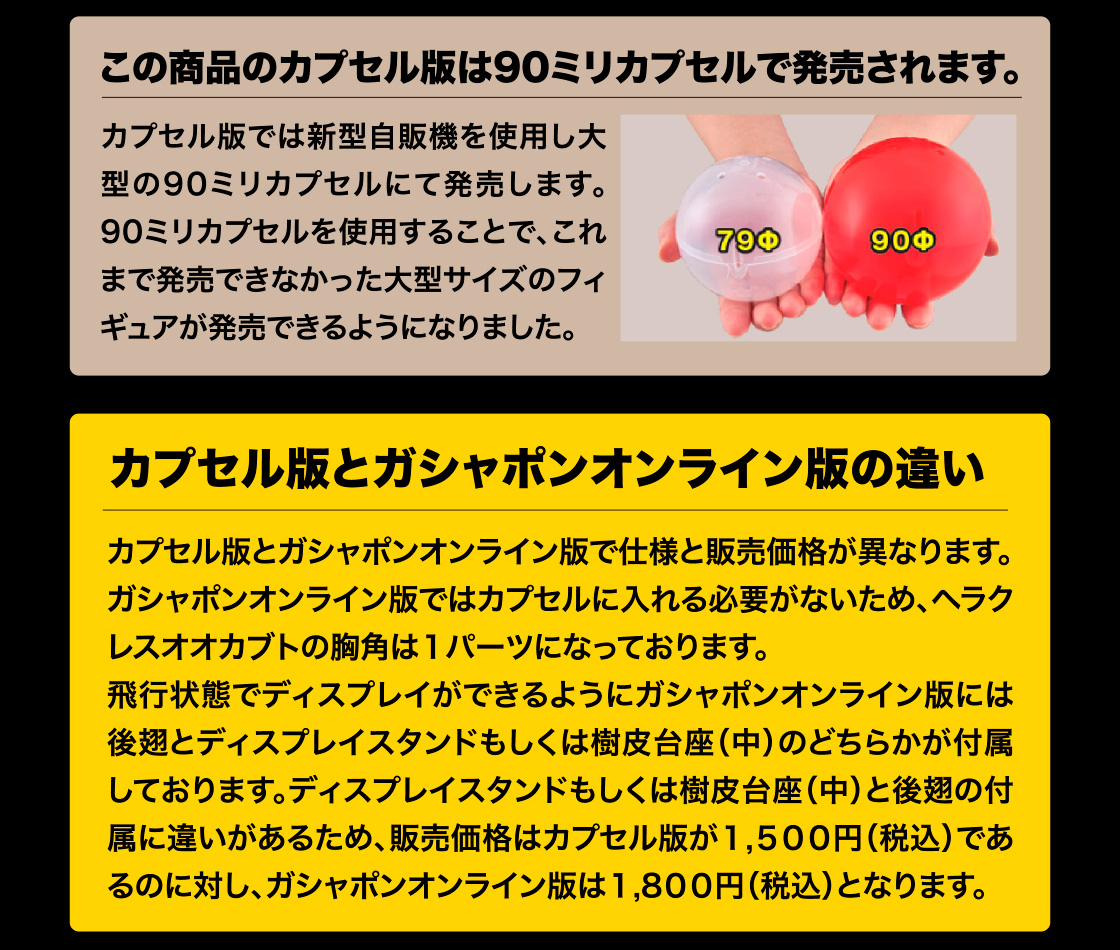 この商品のカプセル版は新型自販機で発売されます。 カプセル版とガシャポンオンライン版の違い