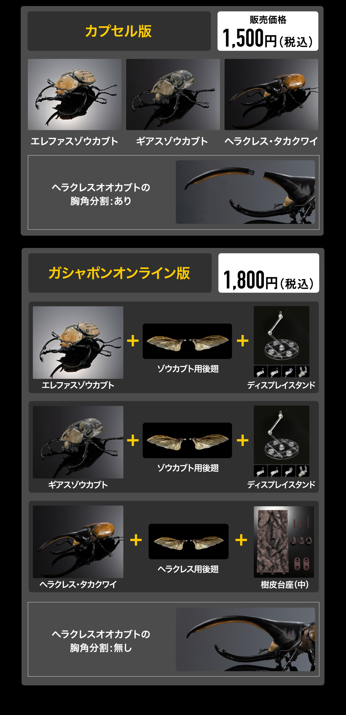 カプセル版 1,500円 ガシャポンオンライン版 1,800円