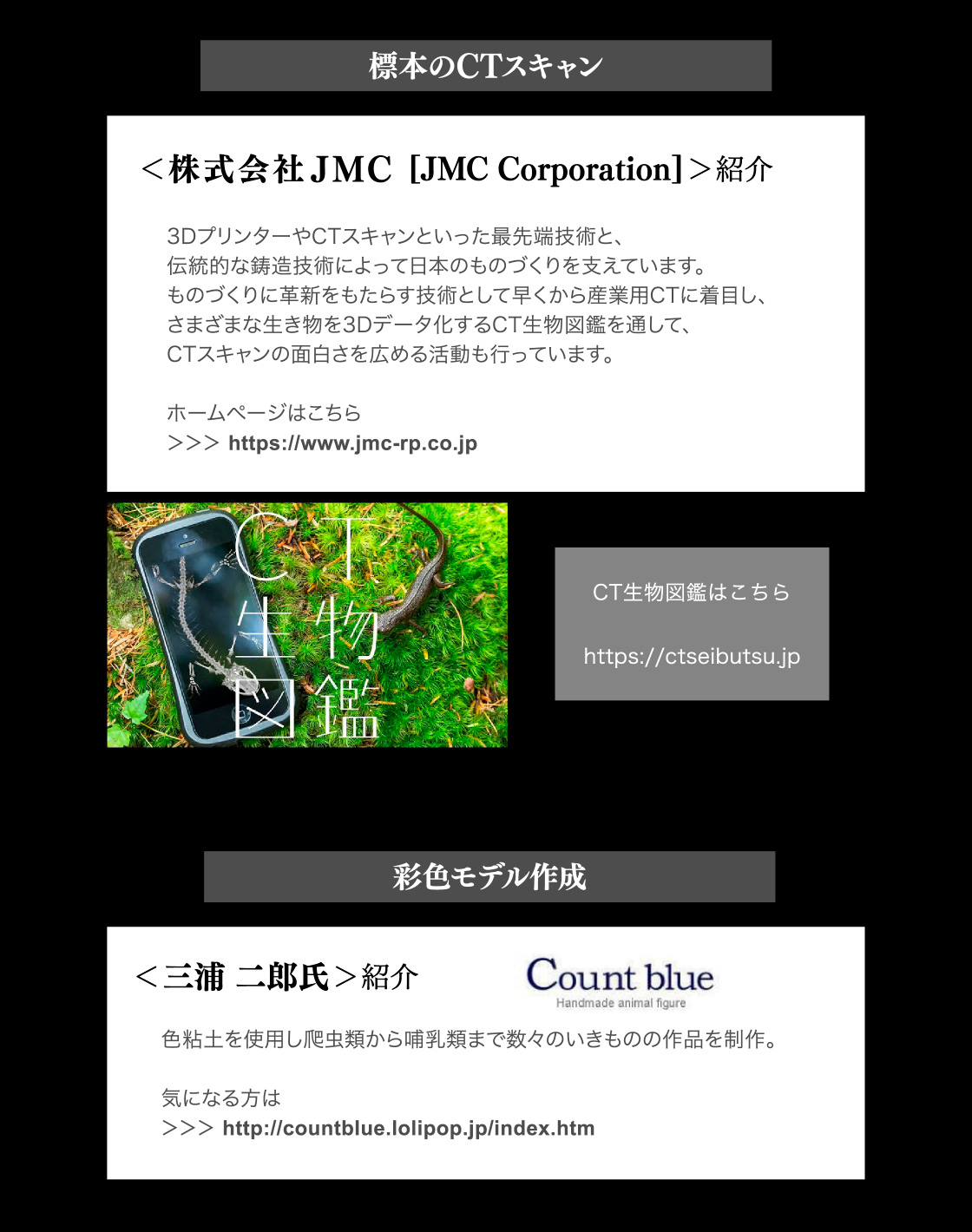 標本のCTスキャン：株式会社JMC[JMC Corporation]紹介　CT生物図鑑はこちら　彩色モデル作成：三浦 二郎氏紹介 Count blue