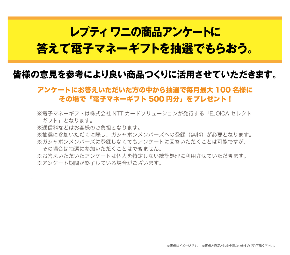 いきもの大図鑑レプティ ワニの商品アンケートに答えて電子マネーギフトを抽選でもらおう。